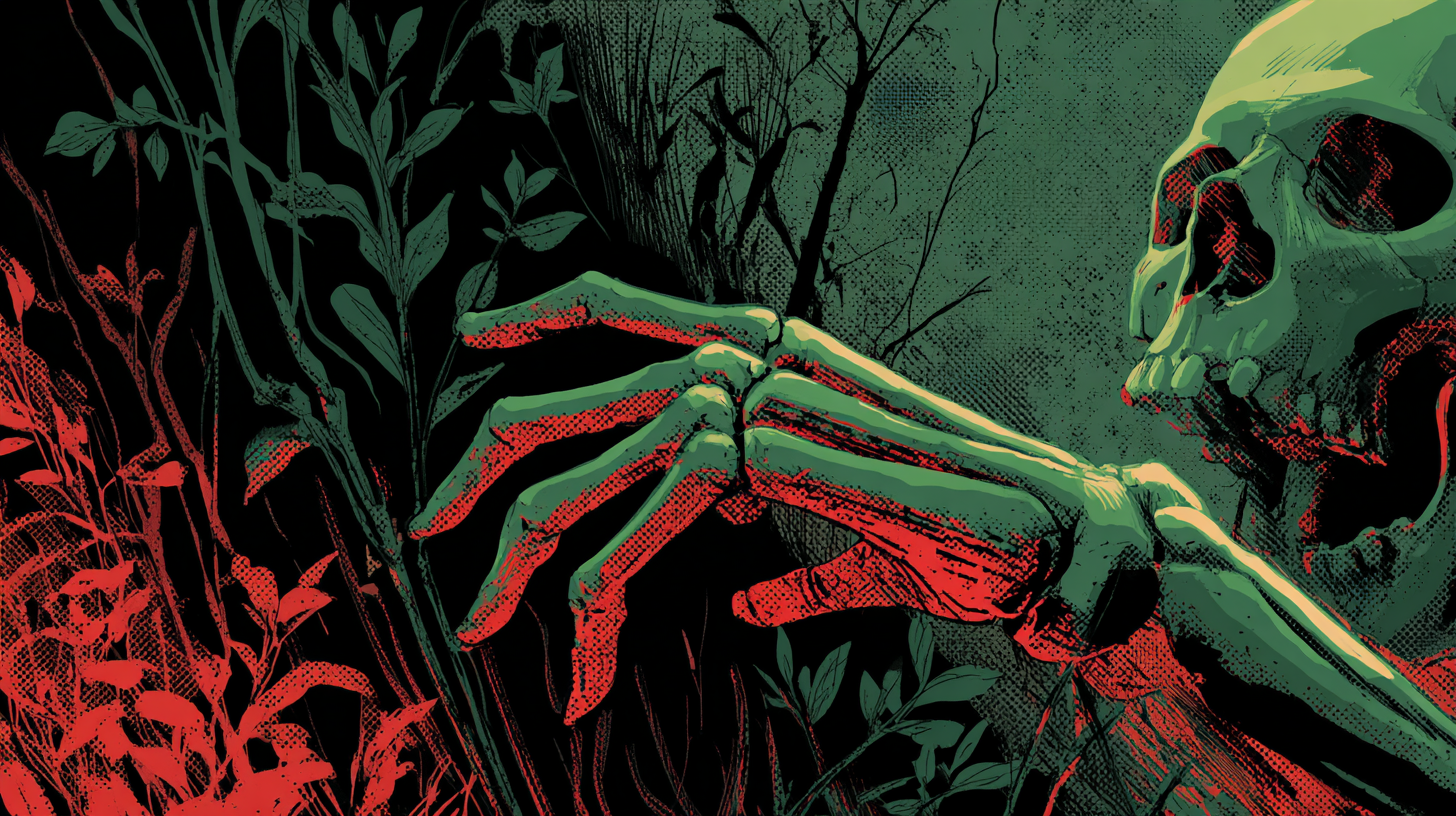 death reaches for the plant—the mistletoe that killed the god Baldur